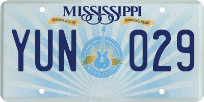 MS license plate YUN029