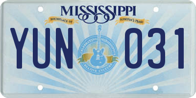 MS license plate YUN031