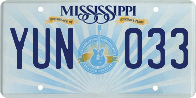 MS license plate YUN033