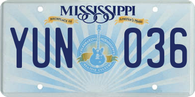 MS license plate YUN036