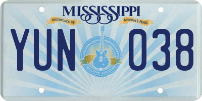 MS license plate YUN038