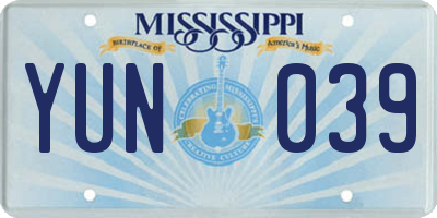 MS license plate YUN039