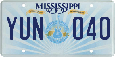 MS license plate YUN040