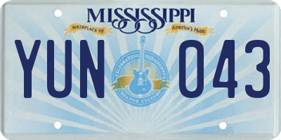MS license plate YUN043