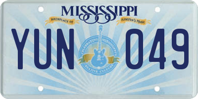 MS license plate YUN049