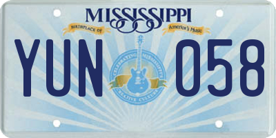 MS license plate YUN058