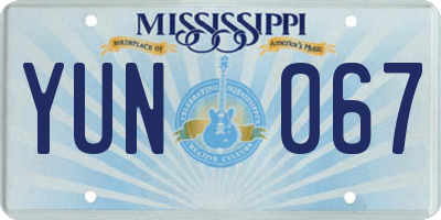 MS license plate YUN067