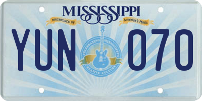 MS license plate YUN070