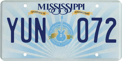 MS license plate YUN072