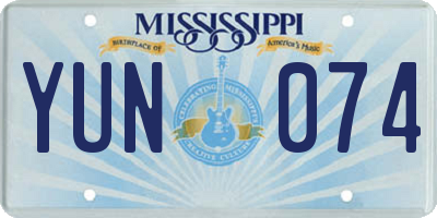 MS license plate YUN074