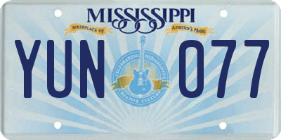 MS license plate YUN077