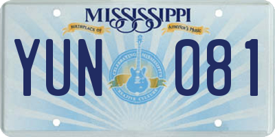 MS license plate YUN081