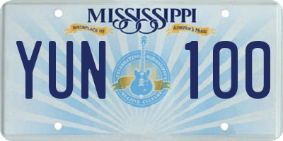 MS license plate YUN100