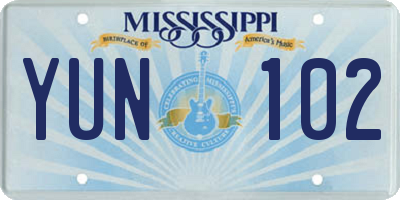 MS license plate YUN102
