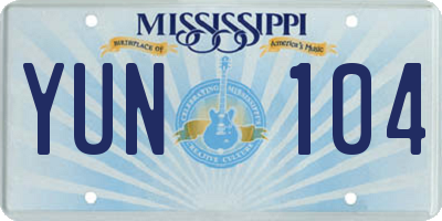 MS license plate YUN104