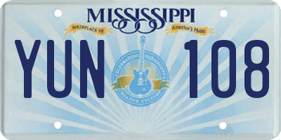 MS license plate YUN108