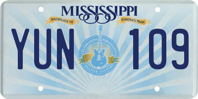 MS license plate YUN109