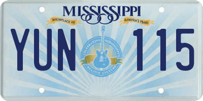 MS license plate YUN115