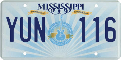 MS license plate YUN116