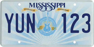 MS license plate YUN123