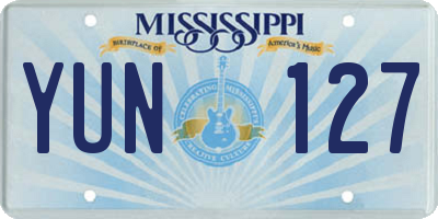 MS license plate YUN127