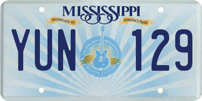 MS license plate YUN129
