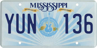 MS license plate YUN136