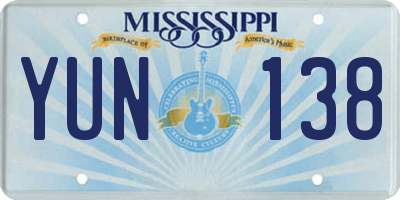 MS license plate YUN138