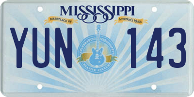 MS license plate YUN143