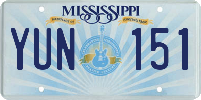 MS license plate YUN151