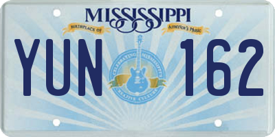 MS license plate YUN162