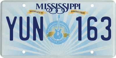 MS license plate YUN163