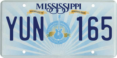 MS license plate YUN165