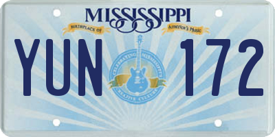 MS license plate YUN172
