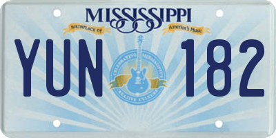 MS license plate YUN182
