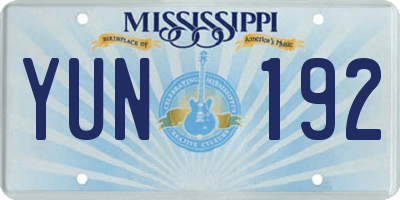 MS license plate YUN192