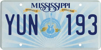 MS license plate YUN193