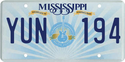 MS license plate YUN194