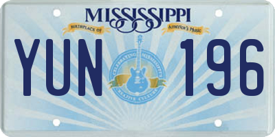 MS license plate YUN196