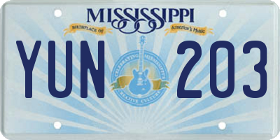 MS license plate YUN203