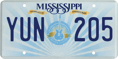 MS license plate YUN205