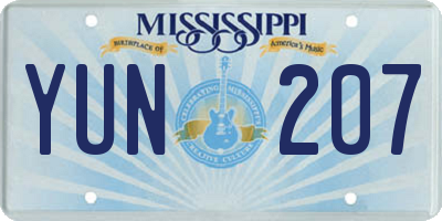 MS license plate YUN207