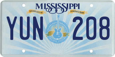 MS license plate YUN208