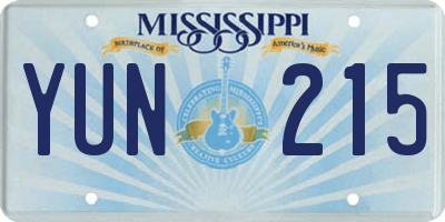 MS license plate YUN215