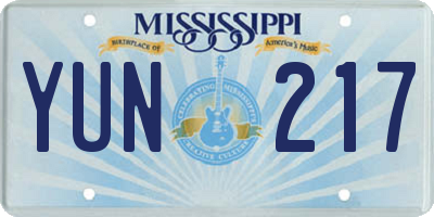 MS license plate YUN217