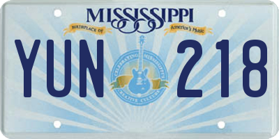 MS license plate YUN218