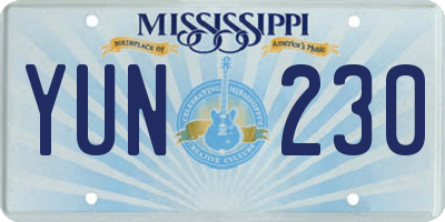 MS license plate YUN230