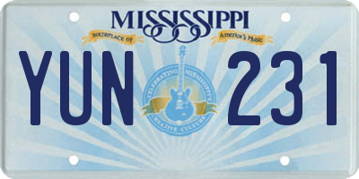 MS license plate YUN231