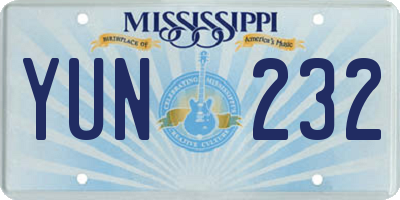 MS license plate YUN232