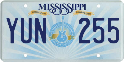 MS license plate YUN255